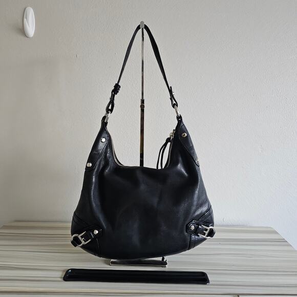 Michael Kors Fallon Black Leather Hobo Shoulder Bag - Picture 2 of 9